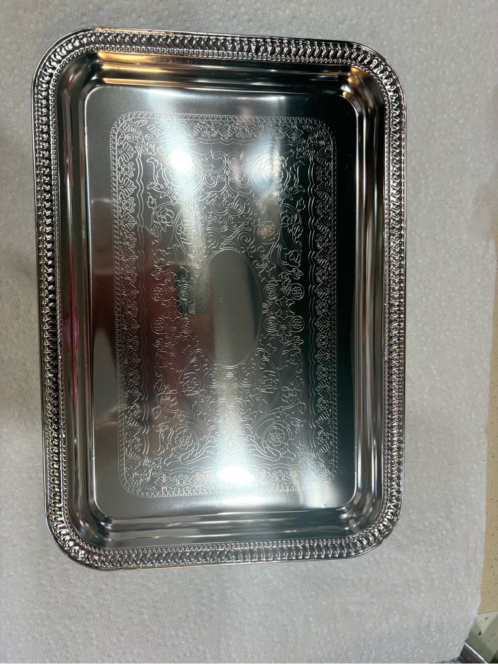 Engraved Decorative Rectangular Serving Tray - Silver